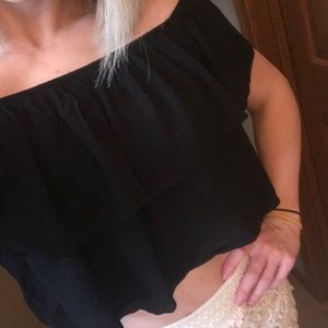 Black Off Shoulder Ruffle Festival Crop Top